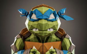 An AI-generated image of a Teenage Mutant Ninja Turtle made from paper.