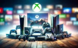 Array of gaming devices including a PC, Xbox console, PS5, and Nintendo Switch blurred in the background, symbolizing Xbox Game Pass's cross-platform reach.