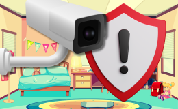 Wyze camera outage allowed some users to spy inside others' homes. Security camera on top of exclamation point sign and illustration of inside a bedroom.