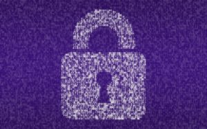 A stylized image of a large padlock made up from zeros and ones of binary code to represent a hack.