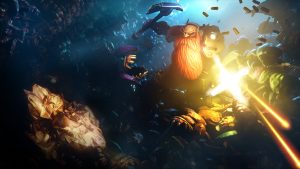 Artwork from the game Deep Rock Galactic depicting a dwarf