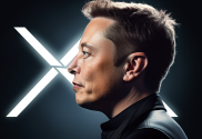 A generated image of Elon Musk's side profile looking at a large white X logo