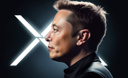 A generated image of Elon Musk's side profile looking at a large white X logo