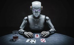 AI-generated image of a robot cheating at cards