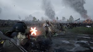 A screenshot of the newly announced Kingmakers depicting a knight being shot with a shotgun