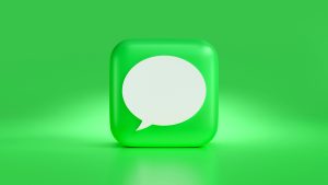 A 3D render of Apple's iMessage icon.