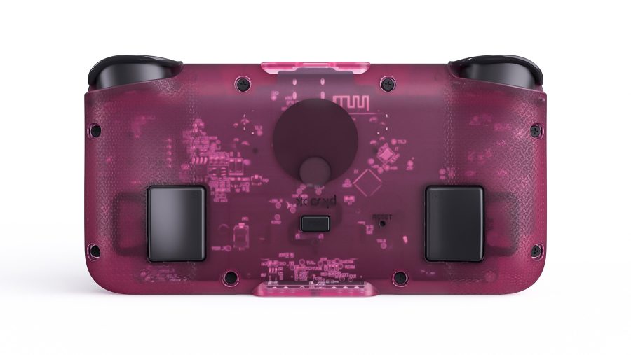 A photo of the back of the NEO S controller Electric Pink Edition