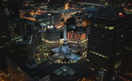 An aerial view of downtown Indianapolis, Indiana's capital.