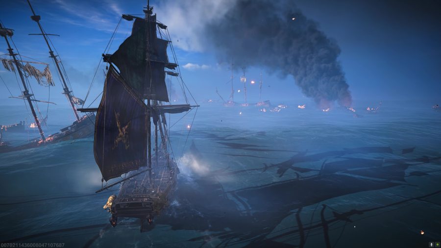 Image of a ship sailing through the waters in Skull and Bones.