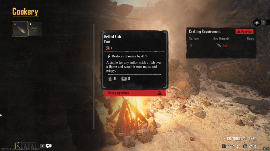 A screenshot of the cooking screen in Skull and Bones.