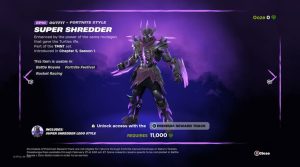 A screenshot of the Super Shredder skin in Fortnite
