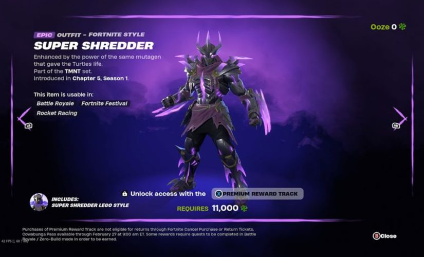 A screenshot of the Super Shredder skin in Fortnite