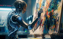 AI's creativity being shown by AI-generated image of robot painting