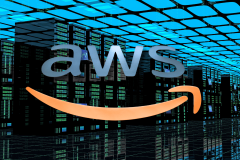 Amazon to 'invest $150bn in data centers' for AI growth. An image of a modern, expansive data center with Amazon Web Services (AWS) branding and the Amazon smile logo, suggesting a focus on high-tech infrastructure and cloud computing capabilities.