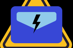 Yahoo Mail experiences massive outage. The image shows a graphic that likely represents an outage of Yahoo Mail. It features an icon of an envelope with a jagged lightning bolt across it, set against a blue background and framed within a yellow and black caution tape border. This design typically indicates a service disruption or technical issue.