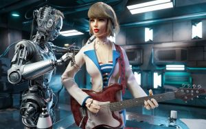 An AI generated image of a robot making Taylor Swift
