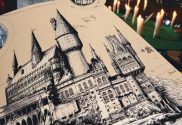 An AI-generated image of a sketch of Hogwarts