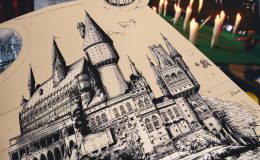 An AI-generated image of a sketch of Hogwarts