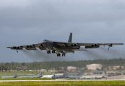 A photo of a B52 Stratofortress taking off