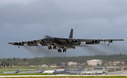 A photo of a B52 Stratofortress taking off