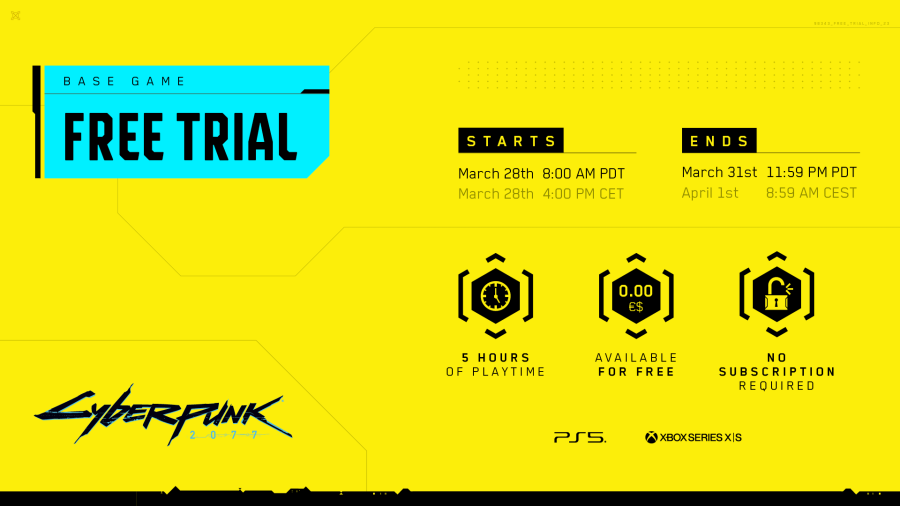 An image showing the dates the Cyberpunk 2077 trial will run