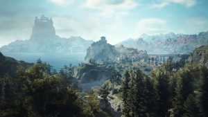 A sprawling, scenic view over the terrain in Dragon's Dogma 2