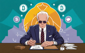 Illustration of Biden drafting crypto tax regulation