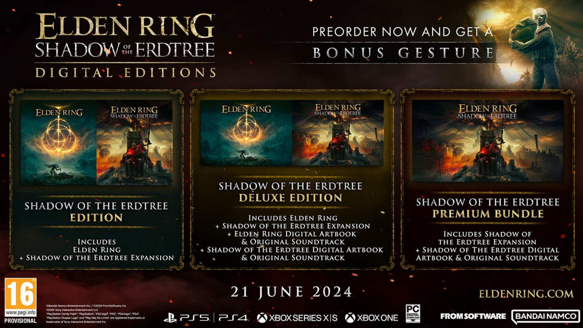 The three main editions of Shadow of the Erdtree