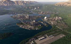 A screenshot showing a bay in Cities Skylines II