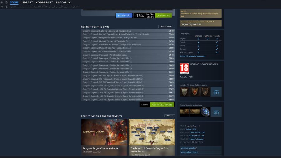 The DLCs for DD2 in Steam