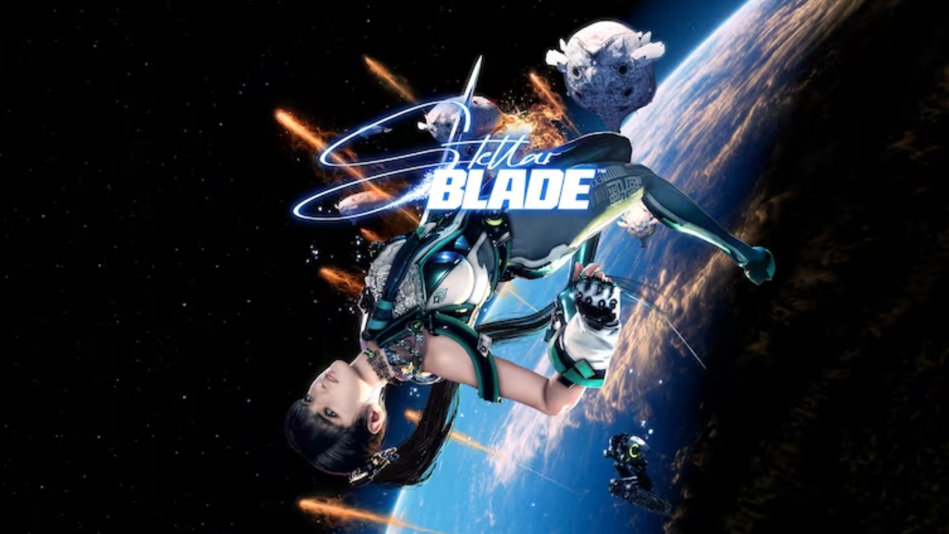 EVE from Stellar Blade with the game's logo