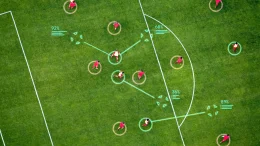 Google DeepMind's newest AI feature, TacticAI. This shows soccer players during a match being analyzed by AI.