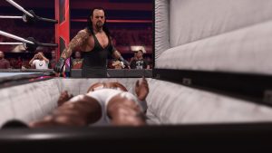 An image of wrestler The Undertaker in action in WWE 2K24
