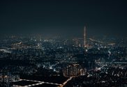 A night time aerial shot of Seoul the capital of South Korea