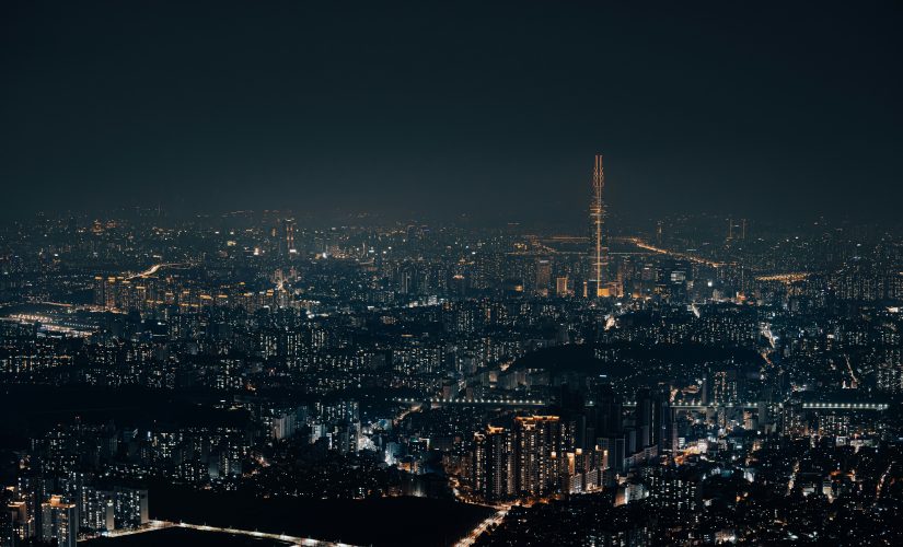 A night time aerial shot of Seoul the capital of South Korea
