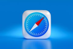 Apple's Safari logo on a blue background
