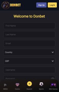 Donbet non gamstop casino sign up Step 1