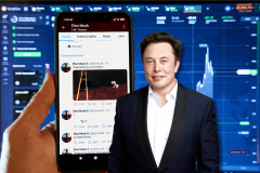 Elon Musk's X platform could shake up crypto market. Elon Musk seen in tuxedo in front of phone with X platform posts from him talking about cryptocurrency and graph in background showing rise in prices