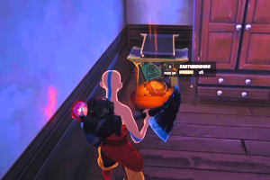 Fortnite disables Earthbending in Avatar crossover event. A screenshot from Fortnite showing a player character about to pick up an Earthbending scroll, with the action prompt 