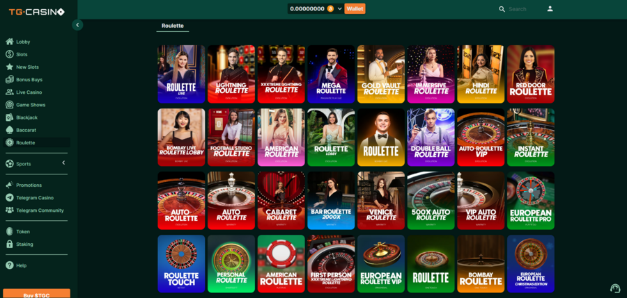 TG.Casino’s roulette games section