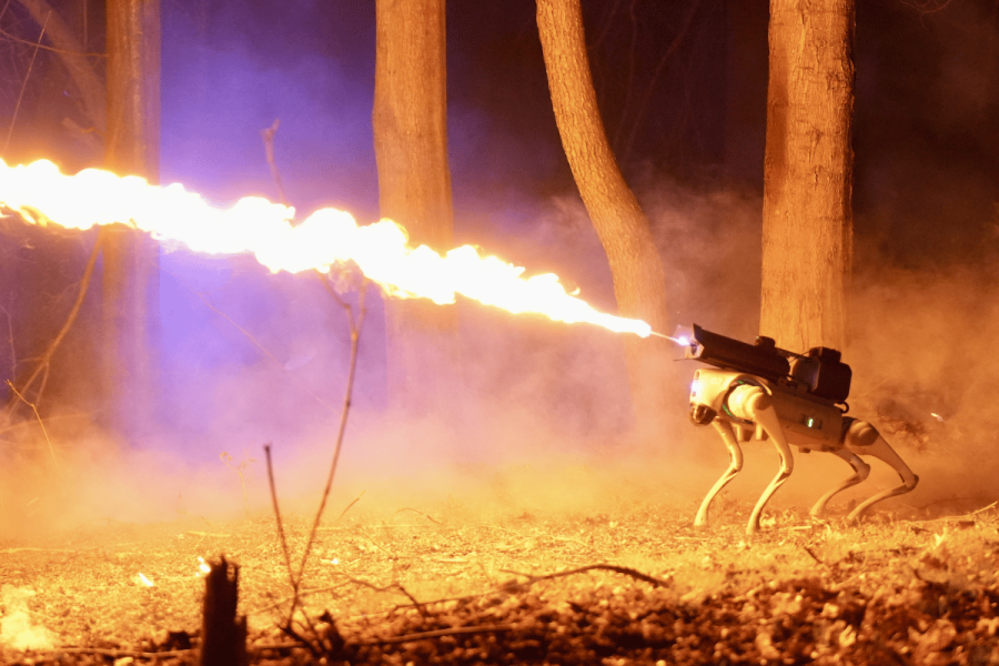 Thermonator, the flame-throwing robot dog, can be yours for under $10k.