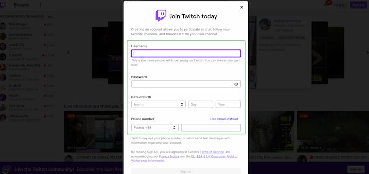 Step 1 - Sign up to Twitch