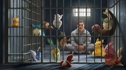 Ai-Generated image of a man sat in a jail cell surrounded by Pokemon