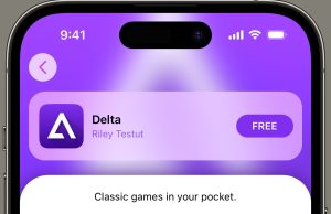 Image showing the new AltStore PAL homepage on an iPhone, listing the Delta Nintendo emulator