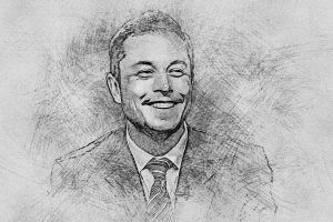 Elon Musk pencil drawing, showing him smiling