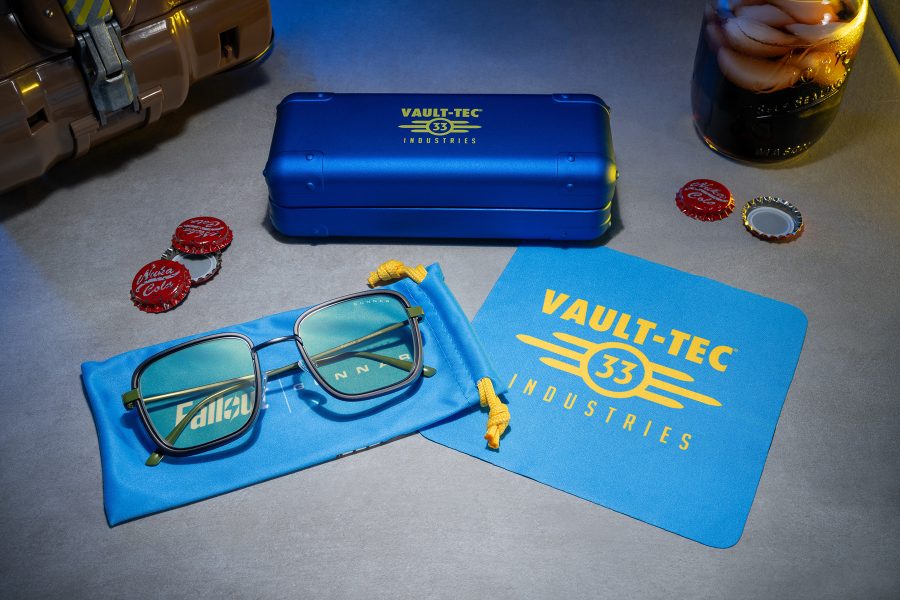 A glamour shot of the Vault Tec 33 glasses from Gunnar and Amazon