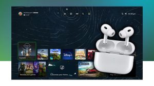 The Xbox Series X|S dashboard with AirPods