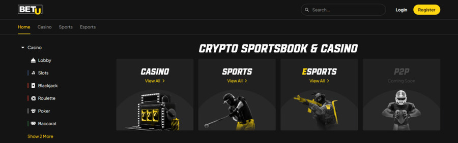 BetU offers casino, sports, esports, and even play-to-earn games. Click on games in the menu to get started!