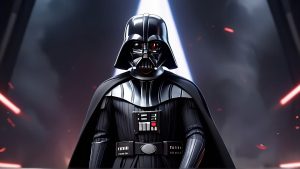 Waist-up depiction of Darth Vader, the iconic Star Wars villain, striding toward the viewer, as he appears in Fortnite