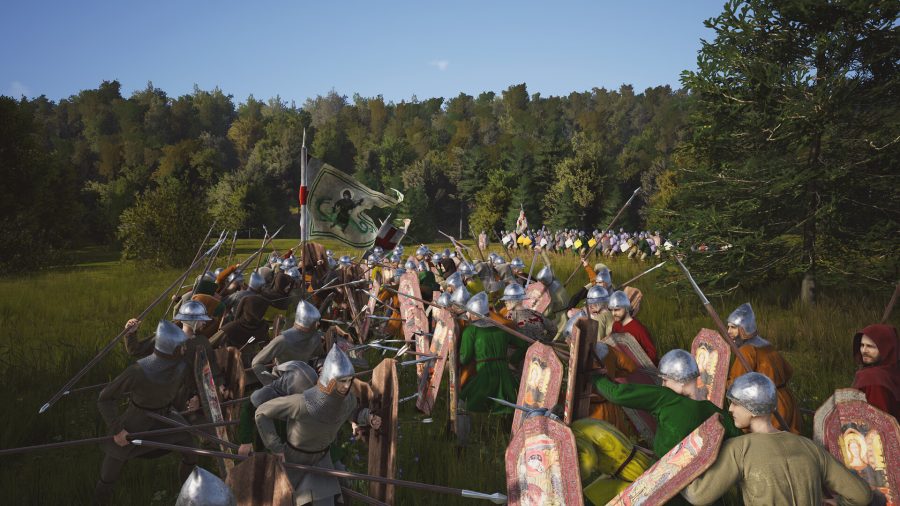 An image of a battle in Manor Lords.